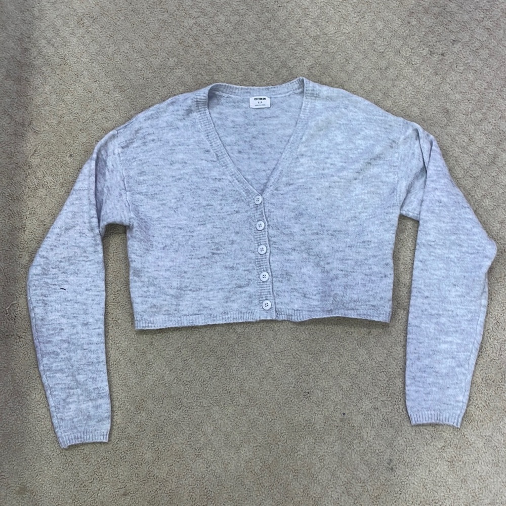 cotton on size s grey v neck button up cropped sweater